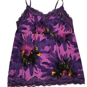 NWT Lane Bryant Tank Camisole Top Colorful Purple Pink Lace Trim Size 14…